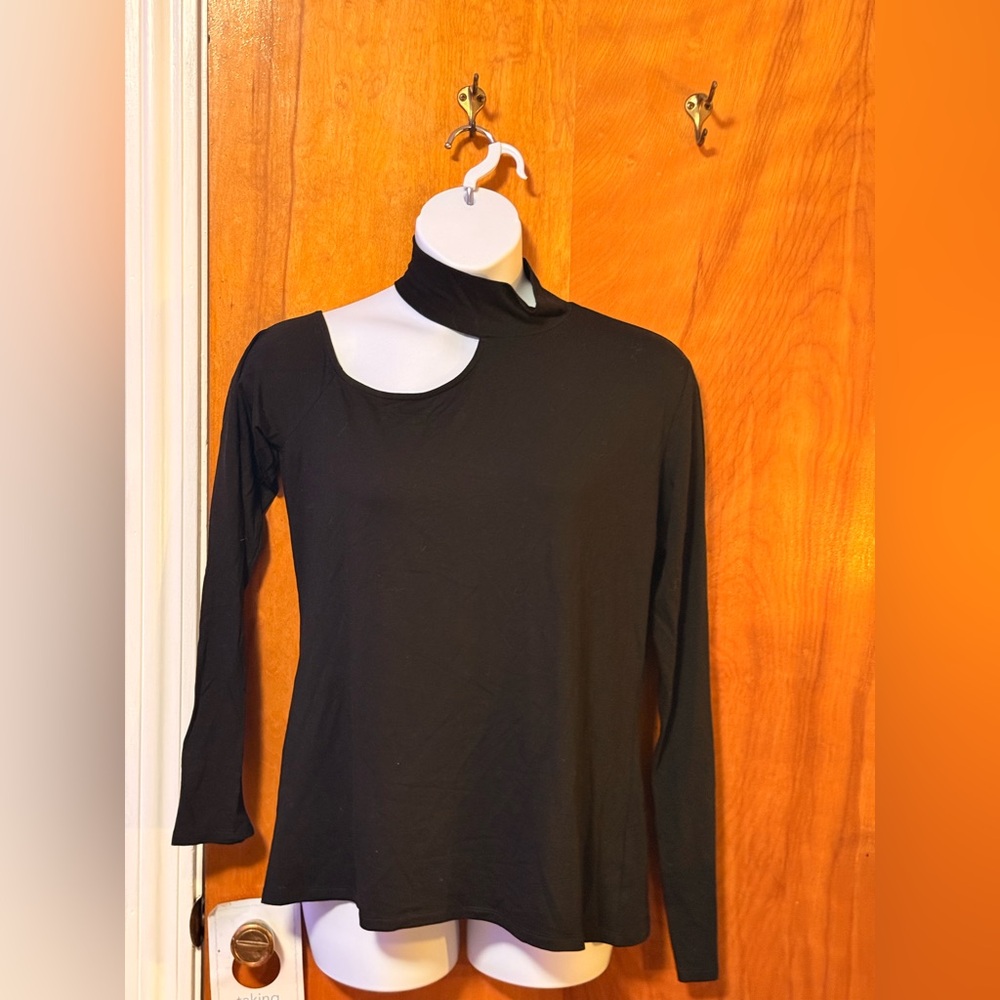 MARCELLA Black Asymmetrical Long Sleeve Top